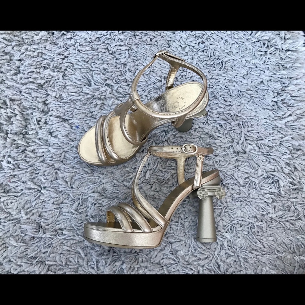 CHANEL Resort Gold Sandals with Greek Column Heels